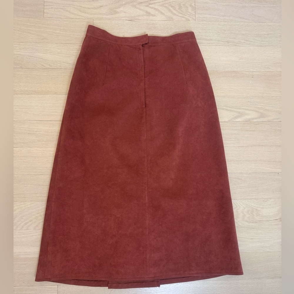 Vintage 70s Olympic Faux Suede Midi Skirt – Rust Brown – Size 12 - Picture 4 of 10